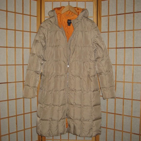 GAP Women's Quilted Long Puffer Parka Jacket, #54023, Size XS Small, Beige Tan - Picture 2 of 11